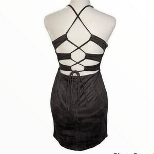 Hommage from Los Angeles Faux Suede Cut out kCaged Open Back Mini Dress NWT S